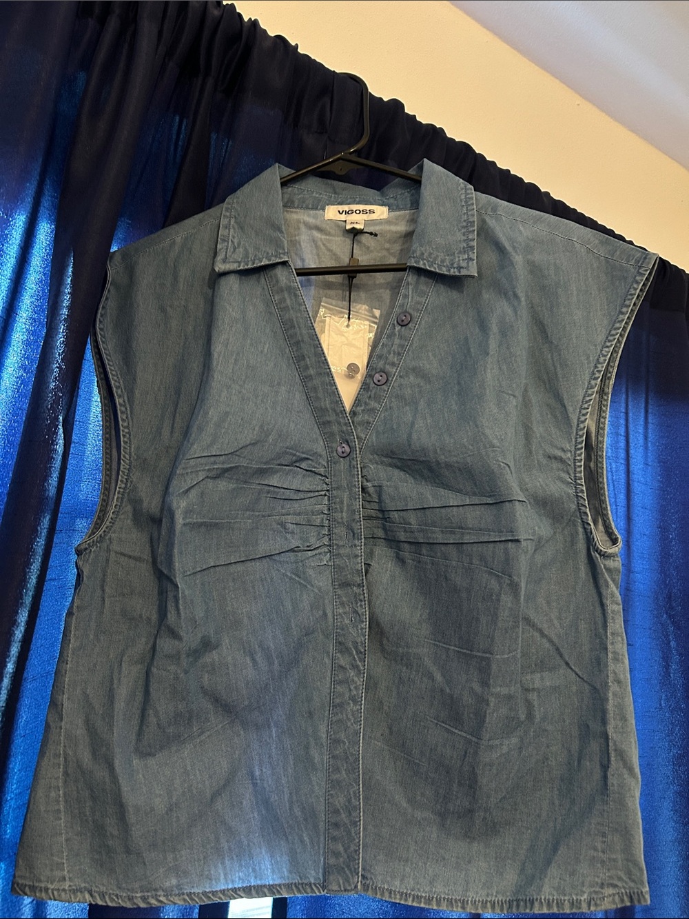 Vigoss Sleeveless Denim Button-Front Blouse - Blue
